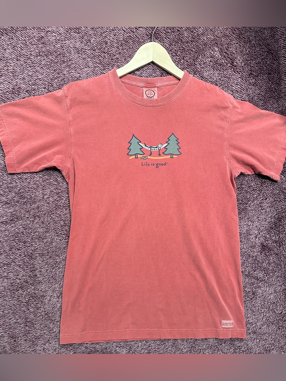 Life Is Good Red Crewneck Tee with Hammock Graphic